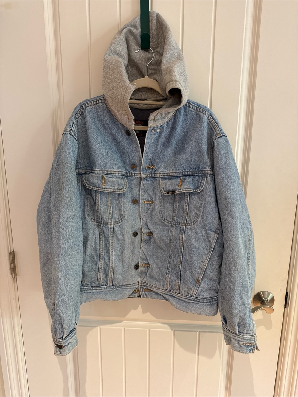 Vintage Lee Quilted Shirt Jacket in Slate Blue with Cream Trim